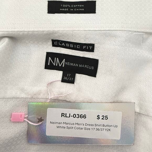 Neiman Marcus Men's Dress Shirt Button Up White Split Collar - Picture 4 of 7